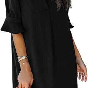 Women's V-Neck Ruffle Shirt Dress Plain Casual Summer Short Plain Dress